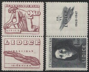 CZECHOSLOVAKIA 1947 Sc 330-31 MLH VF + Coupons/label, Destruction of Lidice