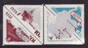Russia-Sc#3162-4- id7-unused NH set-Triangles-Ships-Maps-Antarctica-1966-