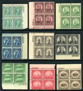 USAstamps Unused FVF US 1931 Plate Blocks Scott 692 - 700 OG MHR SCV $315