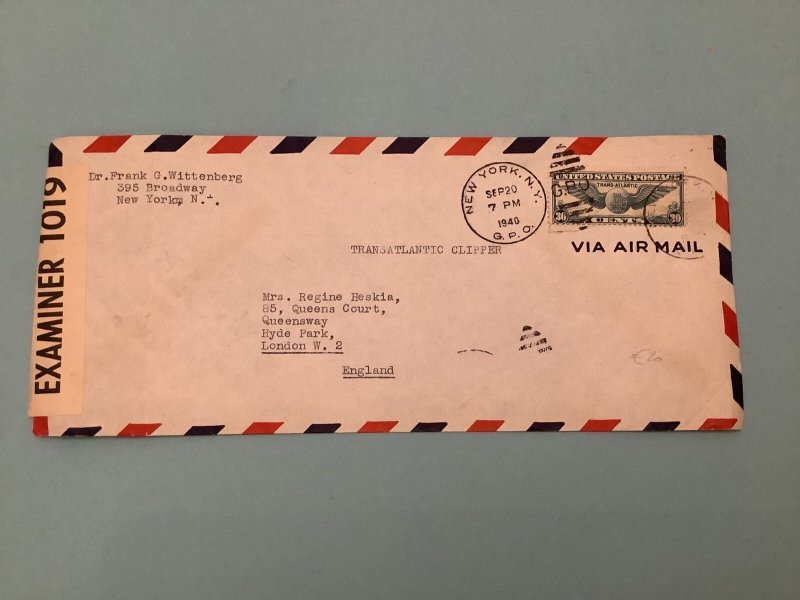 Opened by Censor U.S.A. to England 1940 Air Mail  Stamps Cover R41521