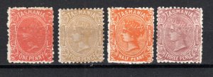 Australia - Tasmania 1880-91 values to 4d SG 160a, 162c, 163 and 165 MH