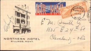 1938 BILLINGS MONTANA + HOTEL ADVERTISEMENT + NORTHWEST AIR MAIL LABEL