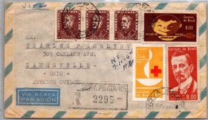 BRAZIL POSTAL HISTORY AIRMAIL REG COVER MULT FRANKING ADDR USA CANC YRS'1960-70