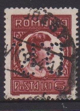 Romania Sc#375 Used Perfin D.R.