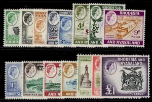 RHODESIA & NYASALAND QEII SG18-31, 1959-62 complete set, LH MINT. Cat £110.