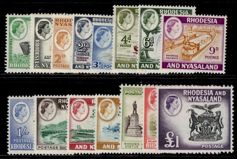 RHODESIA & NYASALAND QEII SG18-31, 1959-62 complete set, LH MINT. Cat £110.