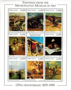 Sierra Leone 1995 - Paintings at The Met, Degas, Manet - Sheet of 9v - 1871 MNH