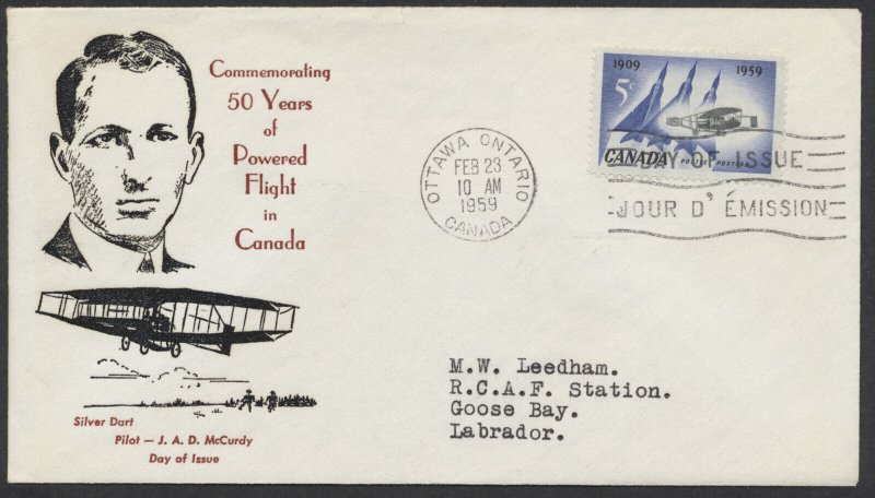 1959 #383 Silver Dart 1st Flight FDC Regal Cachet Ottawa