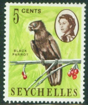 Seychelles Scott 198 MH* 1962 Black Parrot Bird stamp