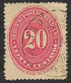 SE)1887 MEXICO SERIES NUMERALS 20C SCT 188, USED