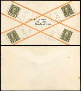 JULY 10, 1935 FOUR CORNERS WYO. Canceled Philatelic Cover, 4 Cancels on SC #551!