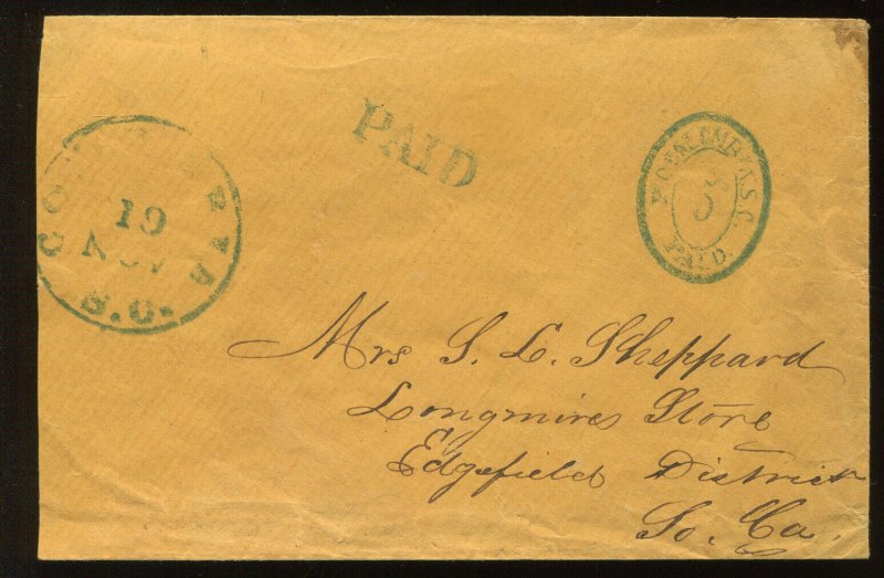 Confederate States 18XU1 Columbia SC Provisional Used on Cover LV6644