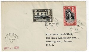 St. Lucia 1936 MICOUD cancel on surface rate cover to the U.S.