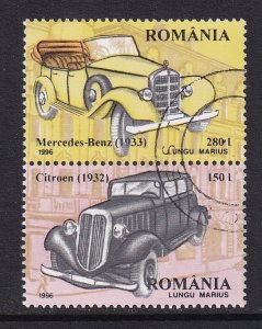 Romania #4132 a/c  cancelled 1996  pair antique automobiles
