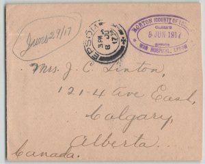 Canada UK 1917 WWI Horton London War Hospital Epsom Clerks Office Military Cover