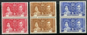 MONTSERRAT CORONATION OF GEORGE VI 1937 SC# 89-91 MINT NH PAIRS AS SHOWN