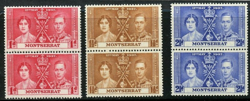 MONTSERRAT CORONATION OF GEORGE VI 1937 SC# 89-91 MINT NH PAIRS AS SHOWN