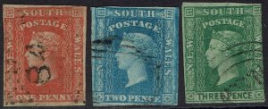 NEW SOUTH WALES 1856 QV DIADEM 1D 2D AND 3D IMPERF USED