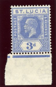 St Lucia 1924 KGV 3d dull blue superb MNH. SG 99a.