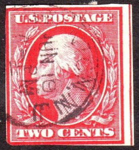 1910, US 2c, Washington, Used, thin, Sc 384