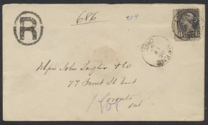 1897 Registered Cover #44 8c Small Queen Keene (Peterborough) ONT to Toronto RPO