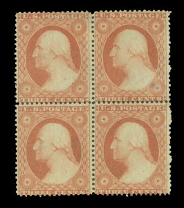 US 1857  Washington   3c dull red   Scott # 26  UNUSED VF Block of 4