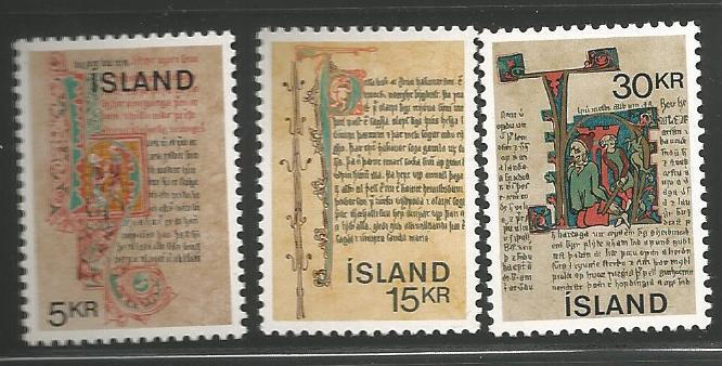 ICELAND 417-419, MNH, ICELANDIC MANUSCRIPTS, C/SET OF 3, 1970