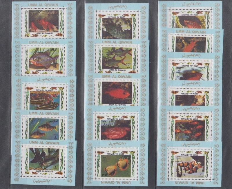 UMM AL QIWAIN 16 SETS FISHES MARINE LIFE ( BLUE )