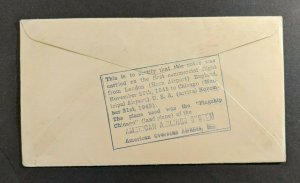 1945 Bournemouth England First Flight Cover Chicago Illinois Pilot Signed