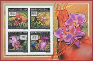 FRENCH GUINEA - ERROR, 2011 IMPERF SHEET: FLOWERS, ORCHIDS, Fauna & Flora