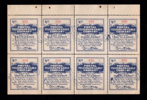 MOMEN: US STAMPS #15T49A PANE 1919 TELEGRAPH UNUSED SHEET LOT #89310