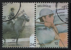 Belgium 1984 used Sc 1166a-1166b Archery, Dressage Pair ex sheet Olympics