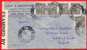 aa3589 - BRAZIL - POSTAL HISTORY -  5,000 Rs on  CENSORED  COVER to the USA 1942