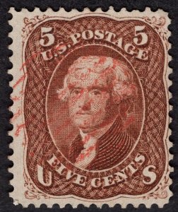 US #75 Fine/Very Fine. Used. Gorgeous red cancel. w/ 2005 P.F. Cert