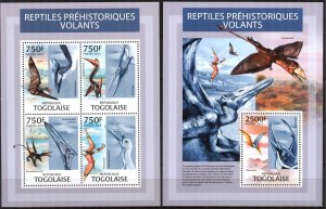 Togo 2013 Flying Dinosaurs sheet + S/S MNH