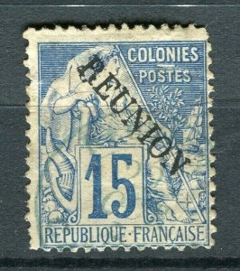 FRENCH COLONIES; REUNION 1890s classic early Optd. issue fine used 15c. value