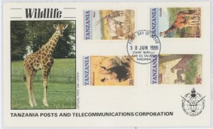 Tanzania 319-322 1986 Wildlife. Animals. Fauna. U/A FDC.