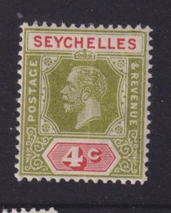 SEYCHELLES, 1928 KGV, Script CA, 4c. Sage Green & Carmine, lhm.