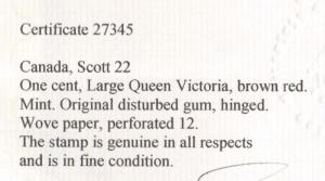 Canada #22 Mint **With Certificate**
