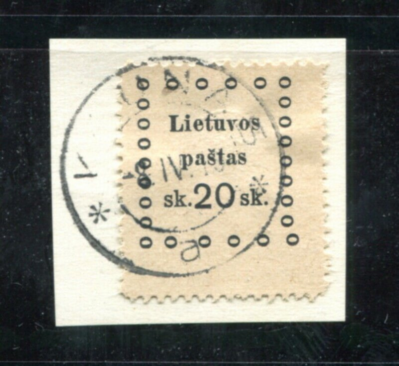 x362 - LITHUANIA 1919 Stamp - Kaunas Cancel - 20 sk on piece