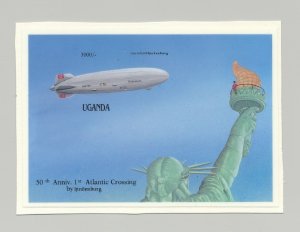 Uganda Zeppelins, Statue of Liberty 1v S/S Chromalin Proof Unissued Design