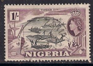 Nigeria 1953 - 58 QE2 1/-d  Timber used  stamp SG 76 ( D303 )