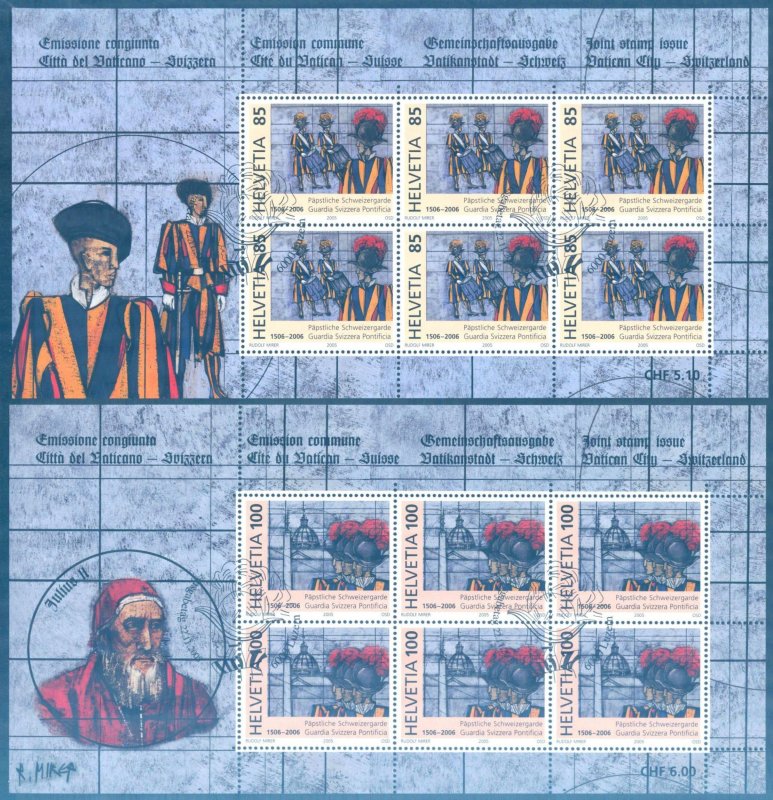 Switzerland 2005 Papal Swiss Guard 500 Years Mi.1945-6 2 Sheets Used