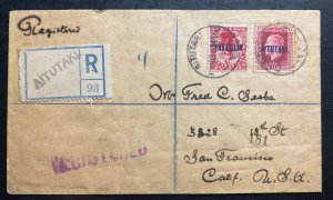 1921 Aitutaki New Zealand Registered Cover To San Francisco CA USA Via Cook Is