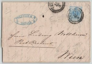 Austria 1850 9kr blue Type I Folded Cover Trieste to Vienna Poste Restante