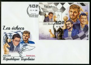 TOGO 2019 CHESS CARLSEN, CARUANA, LAGRAVE & LIREN SOUVENIR SHEET FIRST DAY COVER