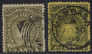 BRITISH EAST AFRICA 1890 LIGHT AND LIBERTY ½A AND 2½A USED