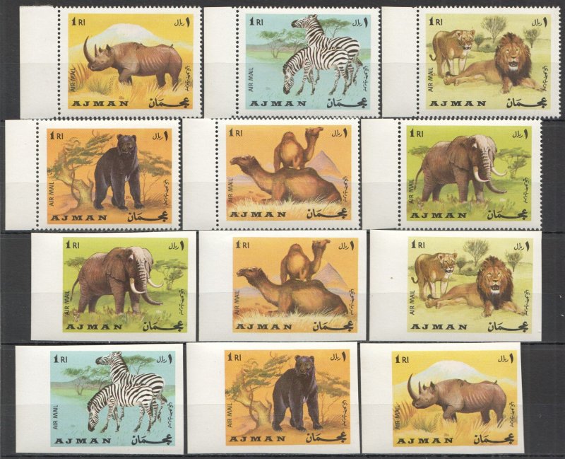 1969 Ajman Wild Animals Air Mail #(412-17)A+B ** Ar150