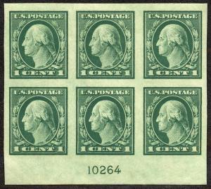 US #481 PLATE BLOCK, XF-SUPERB mint never hinged, large margins all around, S...