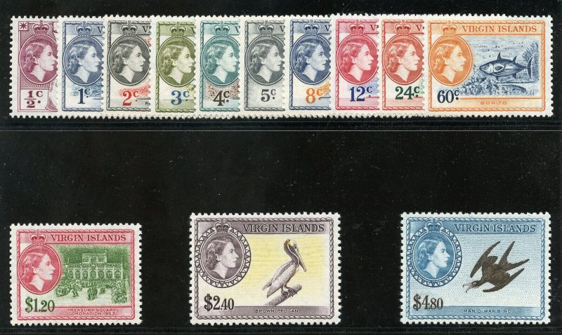 British Virgin Island 1956 QEII set complete MLH. SG 149-161. Sc 115-127.